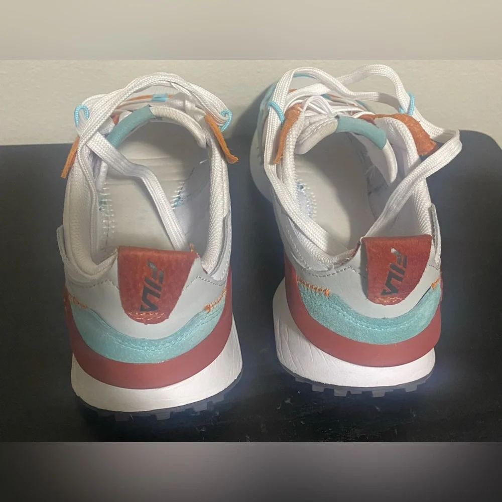 Womens Retro Fila running shoes- white, burnt orange, teal size 8 - Picture 9 of 15